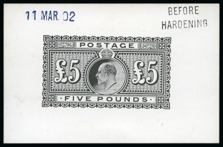 Stamp of Great Britain » King Edward VII » 1902-10 De La Rue Issues 1902 De La Rue die proof of the unissued £5 in black on glazed card
