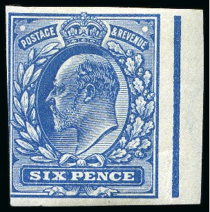Stamp of Great Britain » King Edward VII » 1902-10 De La Rue Issues 1902-10 De La Rue 6d imperforate colour trial in blue, mint hr