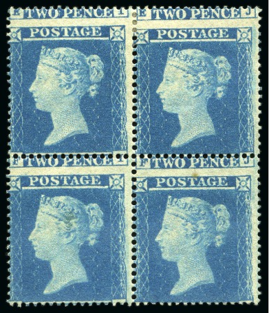 Stamp of Great Britain » 1854-70 Perforated Line Engraved 1854-57 Wmk Small Crown 2d pale blue pl.4 DI/GK mint block of four