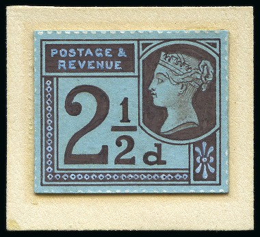 Stamp of Great Britain » 1855-1900 Surface Printed » 1887-1900 Jubilee Issue & 1891 £1 Green 1884 2 1/2d Hand-painted essay in horizontal design in purple on blue and Chinese white