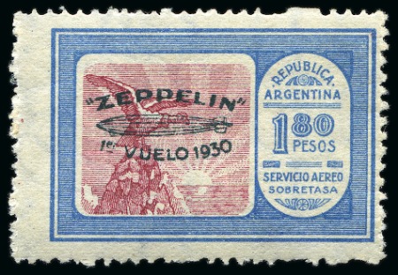 Stamp of Argentina » General issues 1930-31, Zeppelin, group of 11 mint stamps incl. 3.60p and the complete set of four overprinted in green (50c with faint crease) with the valuable 1.80p 
