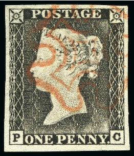 Stamp of Great Britain » 1840 1d Black and 1d Red plates 1a to 11 1840 1d Black pl.1b PC, worn impression with large balanced margins all around