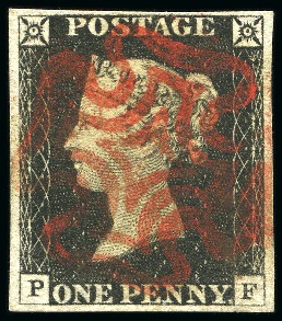 Stamp of Great Britain » 1840 1d Black and 1d Red plates 1a to 11 1840 1d Black pl.2 PF, large balanced margins all round