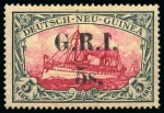Stamp of New Guinea 1914-15 5s on 5m carmine and black, setting 3, position 4, well-centred, fine unused with large part original gum