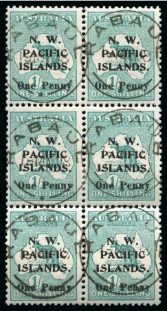 Stamp of New Guinea 1918 (May) "One Penny" on 1/- green block of six (2x3)