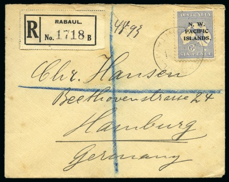 Stamp of New Guinea 1921 (Sep) Envelope sent registered to Germany, bearing Fifth Setting 6d tied by Rabaul cds