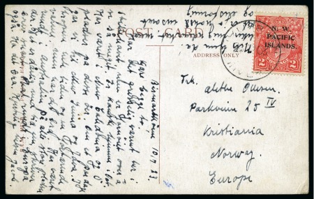 Stamp of New Guinea 1923 (Jul 10) Picture postcard to Norway and written in Norwegian bearing 1922 New Colour 2d rose-scarlet
