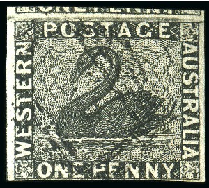 Stamp of Australia » Western Australia 1854-55 1d black showing re-entry "double-tailed swan", used