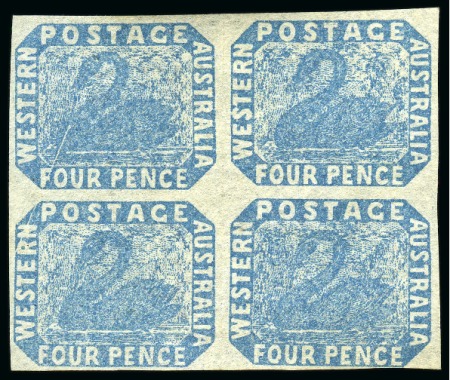 Stamp of Australia » Western Australia 1854-55 4d pale blue unused block of four 