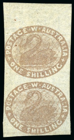 Stamp of Australia » Western Australia 1854-55 1s pale brown unused vertical pair with sheet margin at top