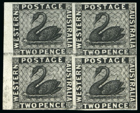 Stamp of Australia » Western Australia 1860 2d black marginal imperforate plate proof block of four