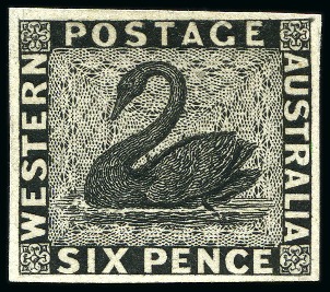 Stamp of Australia » Western Australia 1860 6d. black marginal imperforate plate proof