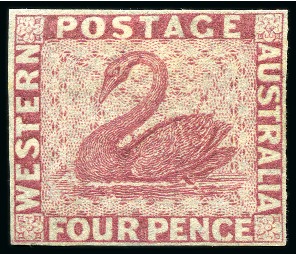 Stamp of Australia » Western Australia 1861 4d Colour trial in dull rose on unwatermarked wove paper,