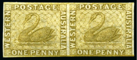 Stamp of Australia » Western Australia 1864-79 CC 1d. bistre imperforate horizontal plate proof pair