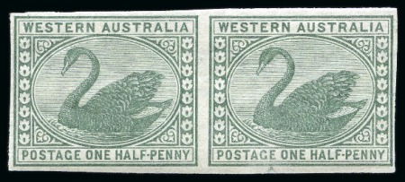 Stamp of Australia » Western Australia 1885-93 Wmk CA 1/2d green imperforate plate proof pair on mint nh watermarked paper