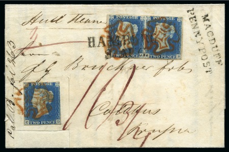 Stamp of Great Britain » 1840 2d Blue (ordered by plate number) 1840 (4 Aug) Lettersheet to Cottbus Prussia, bearing 1840 2d blue pl.1 pair and single 