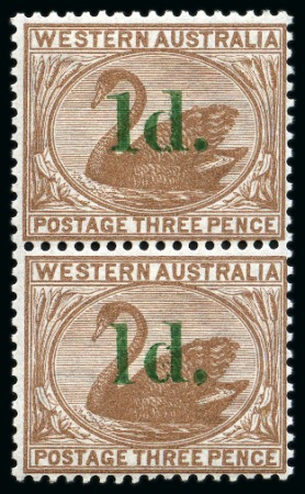 Stamp of Australia » Western Australia 1895 (May) 1d on 3d pale brown vertical pair, with slanting top and straight tops to "1"