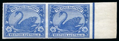 Stamp of Australia » Western Australia 1898-1907 2 1/2d blue plate proof in right marginal pair on mint nh gummed watermarked paper