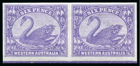 Stamp of Australia » Western Australia 1898-1907 6d bright violet plate proof lower marginal pair on mint nh gummed watermarked paper