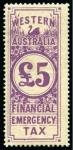 Stamp of Australia » Western Australia Revenues: 1932 Financial Emergency Tax 2s yellow-brown, £1 orange and £5 purple min