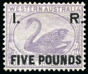 Stamp of Australia » Western Australia 1882 Internal Revenue: "I.R" £5 lilac mint