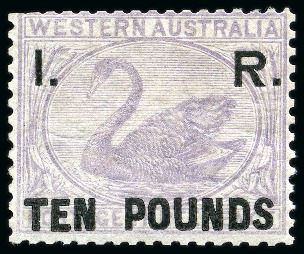 Stamp of Australia » Western Australia Revenues: 1882 Internal Revenue "I.R" £10 lilac mint 