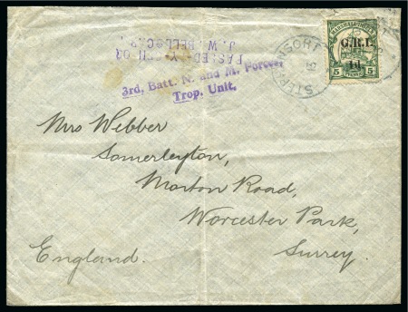 Stamp of New Guinea 1914-15 Marshall Islands 1d. on 5pf. tied by "STEPHANSORT" cds. on 1915 (Mar) envelope to England, censored