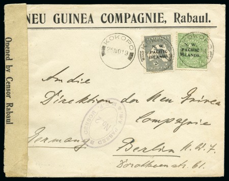 Stamp of New Guinea 1919 (Nov26 ) "NEU GUINEA COMPAGNIE, Rabaul." commercial envelope to Berlin, censored