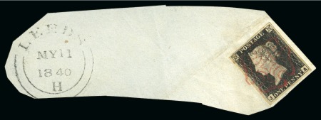 Stamp of Great Britain » 1840 1d Black and 1d Red plates 1a to 11 1840 (May 11) 1d Black pl.1a JA (blind "A"), tied to piece