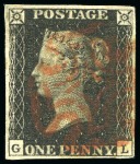 Stamp of Great Britain » 1840 1d Black and 1d Red plates 1a to 11 1840 1d Black pl.10, FK, GL, GL, KC and MI, all with good to large margins all round and cancelled by red Maltese Crosses