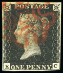 Stamp of Great Britain » 1840 1d Black and 1d Red plates 1a to 11 1840 1d Black pl.10, FK, GL, GL, KC and MI, all with good to large margins all round and cancelled by red Maltese Crosses