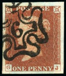 Stamp of Great Britain » 1841 1d Red 1841 1d Red-brown, four choice single examples with London numbers in MC