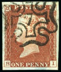 Stamp of Great Britain » 1841 1d Red 1841 1d Red-brown, four choice single examples with London numbers in MC