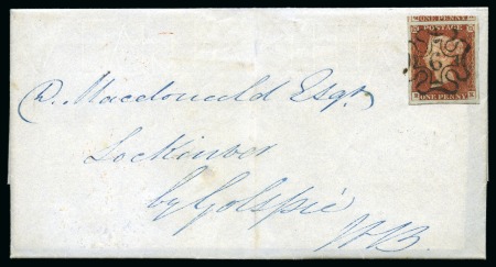 Stamp of Great Britain » 1841 1d Red 1843 (Sep 2) 1d Red-brown RK, used on entire letter with large to enormous margins cancelled London "6" in black Maltese cross