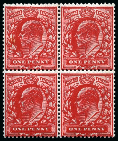 Stamp of Great Britain » King Edward VII » 1911 Harrison & Sons Issues 1911 Harrison 1d blood-red mint block of four
