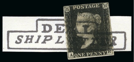 Stamp of Great Britain » 1840 1d Black and 1d Red plates 1a to 11 1840 1d Black pl.7 AH cancelled by part strike of the rare "DEAL SHIP LETTER" cancel