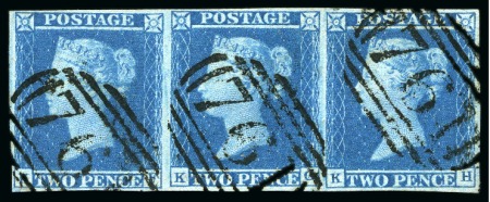 Stamp of Great Britain » 1841 2d Blue 1841 2d Blue pl.3 KF-KH strip of three, large margins all round, each neatly cancelled by a clean strike of Sunderland "761"