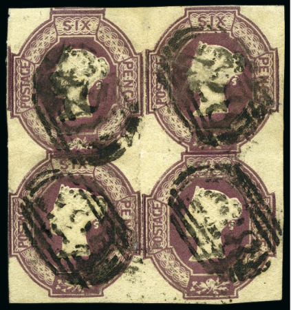 Stamp of Great Britain » 1847-54 Embossed 1847-54 Embossed 6d purple used block of four with margins all around