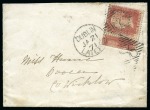 Stamp of Great Britain » 1854-70 Perforated Line Engraved 1871 (Jan 21) Envelope from Dublin to Wicklow, Ireland,  bearing 1d lake pl.142 single and BISECT