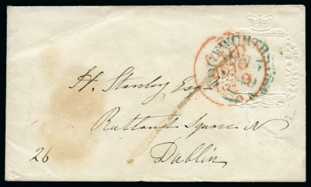 Stamp of Ireland 1849 (Jun 15) Envelope with postage paid in cash with embossed framed space for a stamp with "FREE" below