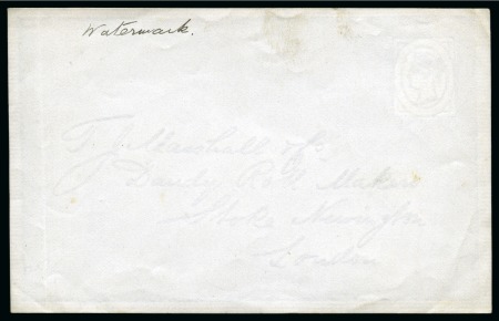 Stamp of Great Britain » 1855-1900 Surface Printed » 1880-81 Provisional Issue and 1881 1d Lilac 1880ca. Watermarked paper in the form of an envelope front, 140x89mm, showing script address and "stamp"