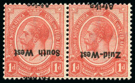 Stamp of South West Africa 1923 KGV 1d red showing variety overprint inverted and shifted in mint nh se-tenant pair
