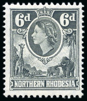 Stamp of Northern Rhodesia 1953 QEII definitive 6d grey-black with variety WATERMARK INVERTED, mint nh