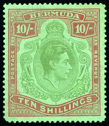 Stamp of Bermuda 1938-53 10s Green & Deep Red on green, line perf.14 1/4, mint