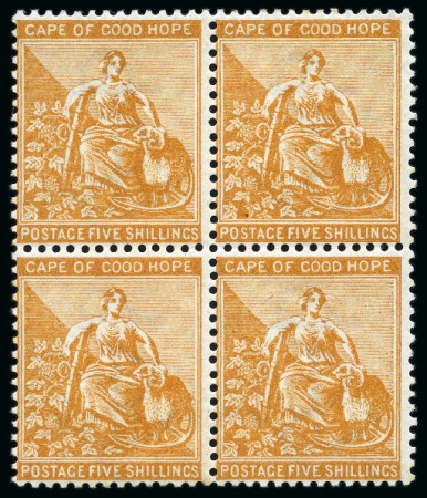 Stamp of South Africa » Cape of Good Hope 1893-98 New Colours 1/2d green to 5s brown-orange, complete set of eight in mint nh blocks of four