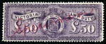 Stamp of Australia » Victoria 1897-95 "Stamp Duty" recess printed £25 bluish green, £50 dark violet and £100 aniline crimson with manuscript "Specimen"