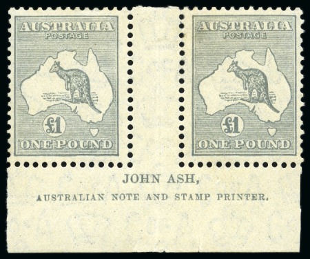Stamp of Australia » Commonwealth of Australia 1931-36 Roo 10s Grey die IIB in mint lower marginal imprint interpanneau pair