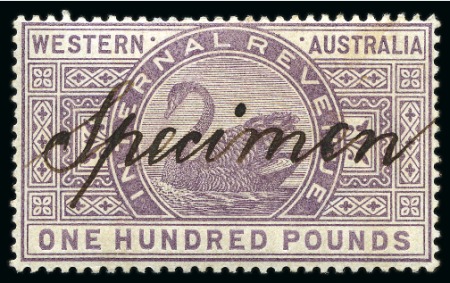 Stamp of Australia » Western Australia Revenues: Internal Revenue 1882 1d to £100 set of 17 with "Specimen" in manuscript,