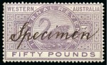 Stamp of Australia » Western Australia Revenues: Internal Revenue 1882 1d to £100 set of 17 with "Specimen" in manuscript,