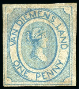 Stamp of Australia » Tasmania 1853 Courier 1d blue, good to large margins, cleaned ms cancel so appears unused